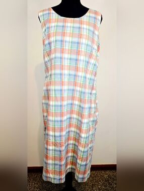 L.L.Bean Women’s Plaid Sleeveless Dress Sz 14 Cotton Blend Pastel Preppy Spring